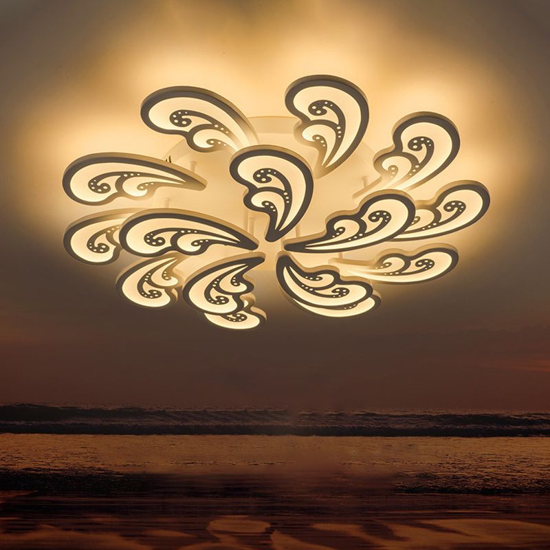 Spindrift-Deckenleuchte aus Acryl, Neuheit, moderne 6/12/15-flammige weiße LED-Halbmontage-Beleuchtung in warmem/weißem Licht