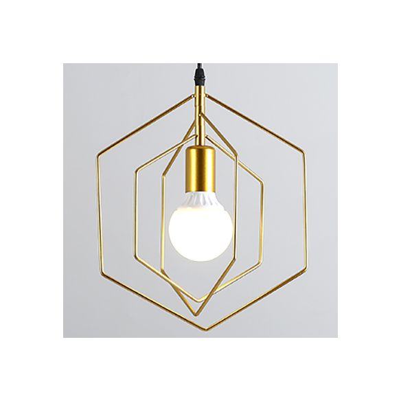 Hexagon Metal Frame Suspension Light Retro Loft 3 Lights Dining Room Hanging Pendant Light in Gold