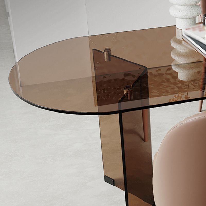 Modern Glass Top Dining Table Double Pedestal Base Dining Table
