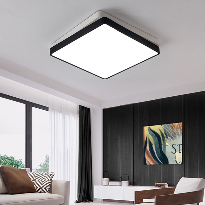 Plafonnier LED carré/rectangulaire noir en métal nordique pour chambre à coucher en blanc chaud/blanc, 11"/19"/35,5" de large