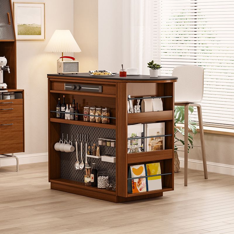 Modern Stone Bar Table Pine Wood Base with Lockers for Living Room