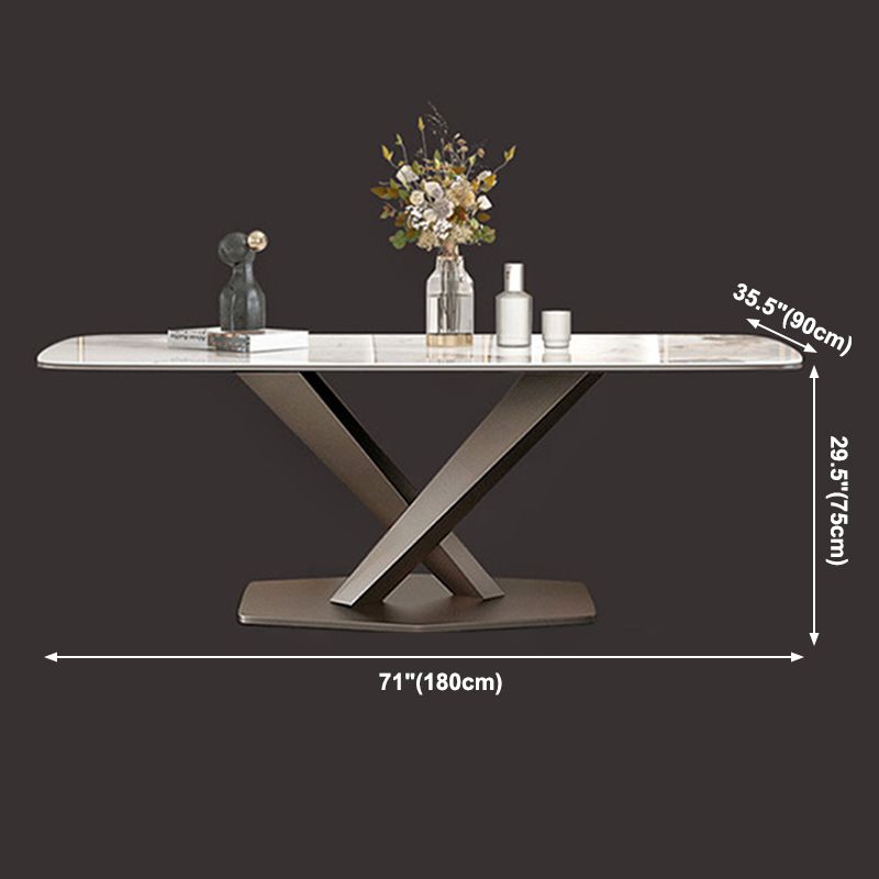 Metal Traditional Luxury Rectangle Dining Table Sintered Stone Table with Pedestal