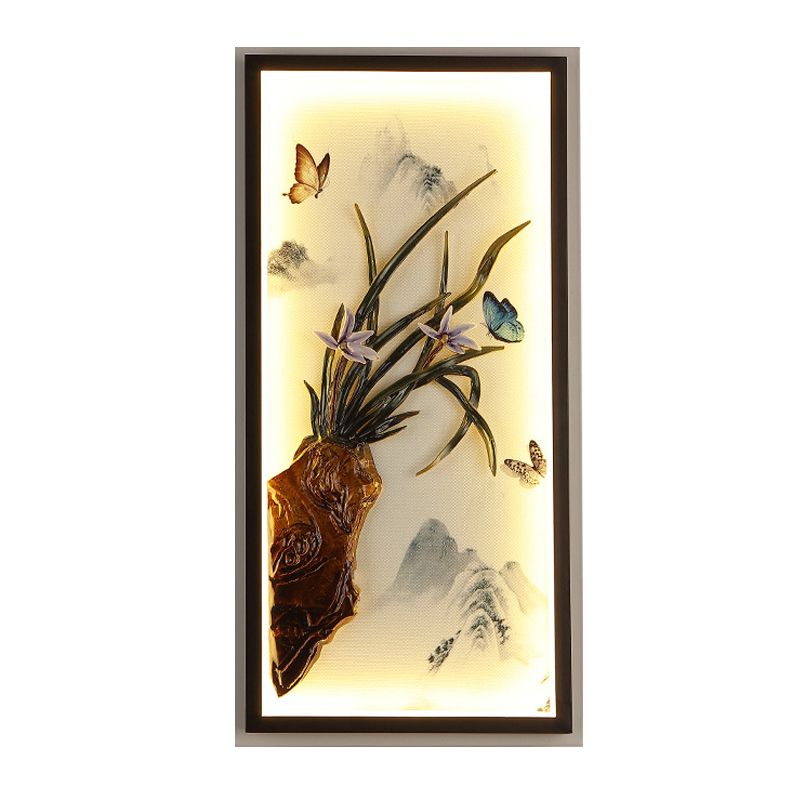 Butterfly-Mountain Landscape Mural Light Asian Aluminum Guest Room LED Wall Mount Lighting in Black