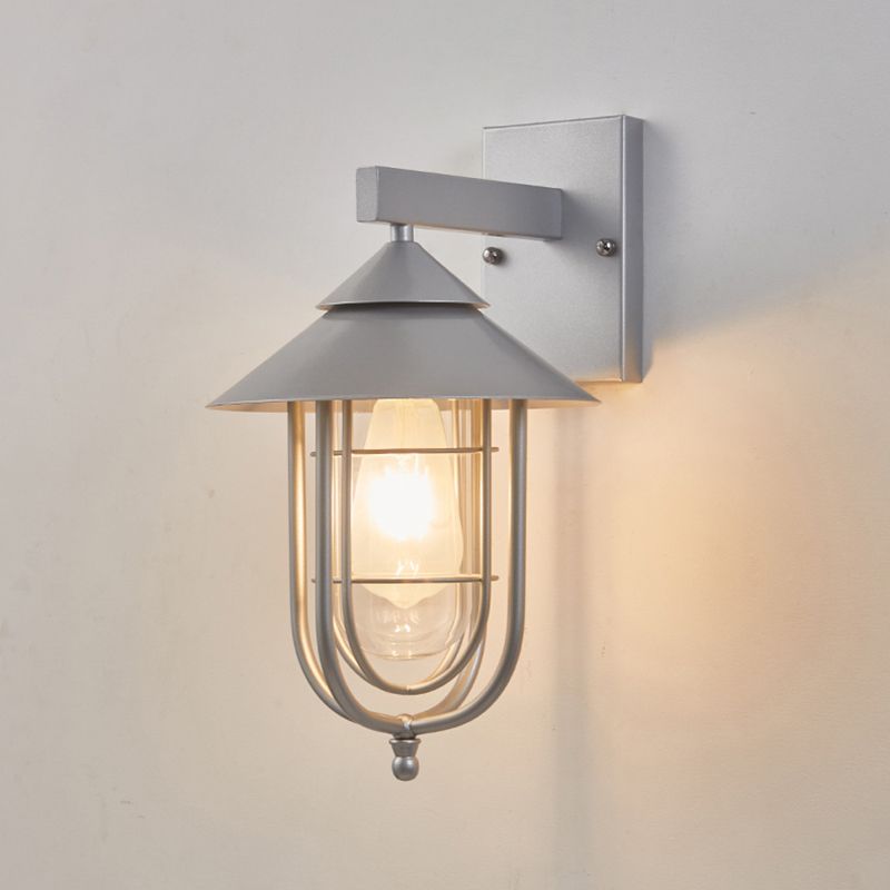 Industrial Metal Wall Sconce Cone Shape Wall Light with Glass Shade for Courtyard
