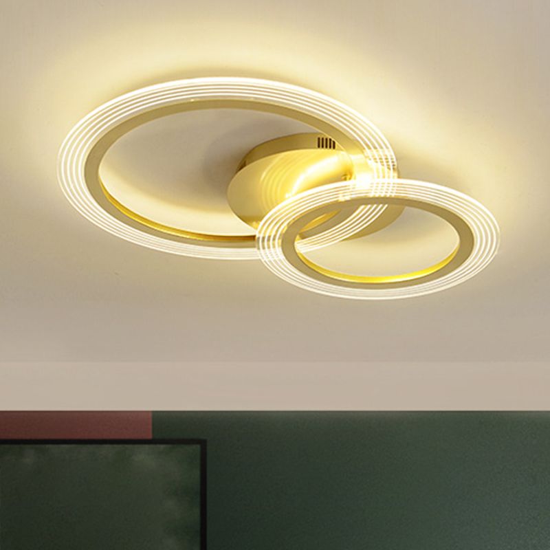 Doppelring Schlafzimmer Flush Lamp Fixture Metallic 16"/18" Breite LED Moderne Flush Deckenleuchte in Gold