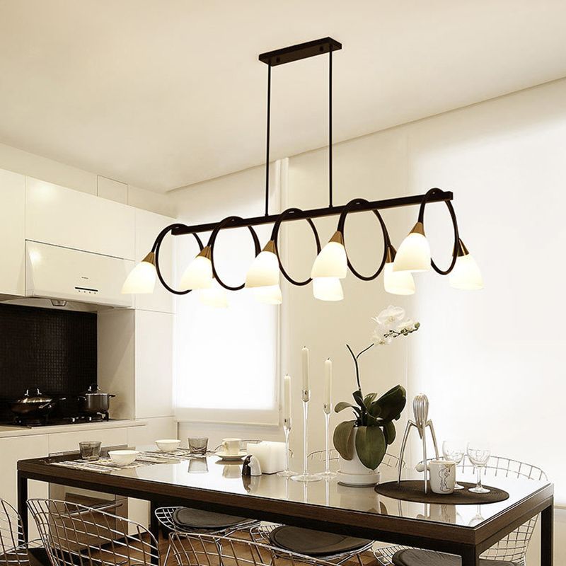 Sala da pranzo isola lampada a piede a sospensione in stile Nordic Black Island con tonalità in vetro cono