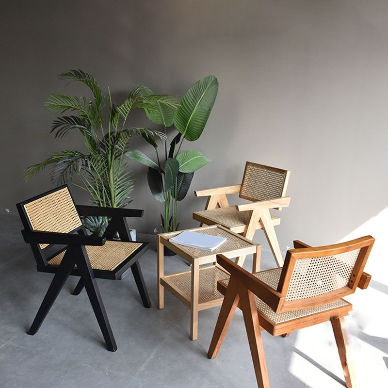 Wood Arms Included Chair Woven Back Lounge Chair for Living Room