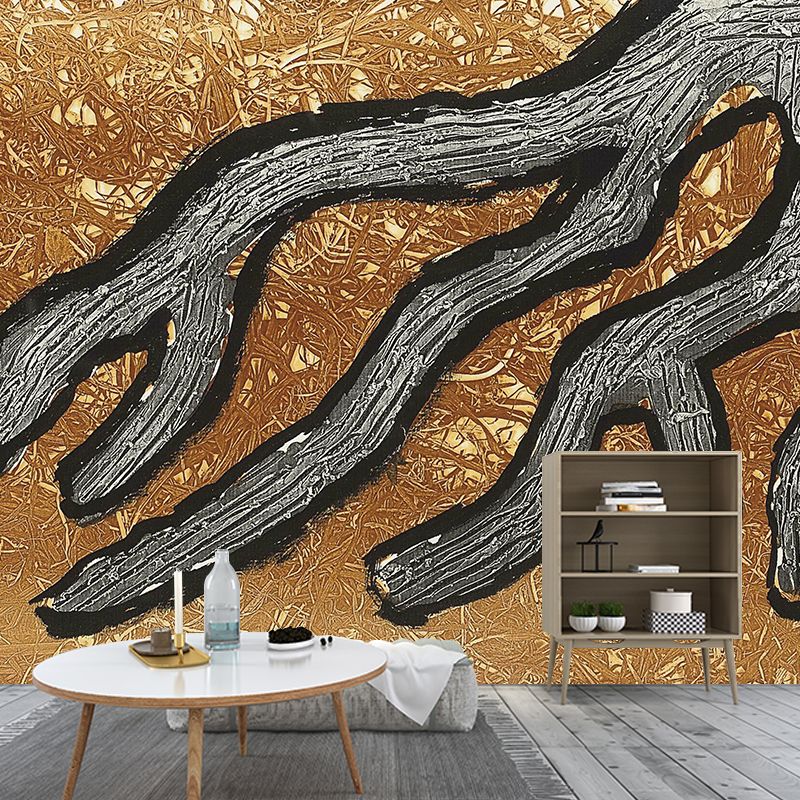 Brown Tree Roots Wallpaper Murals Stain-Proof Artistic Living Room Wall Decoration