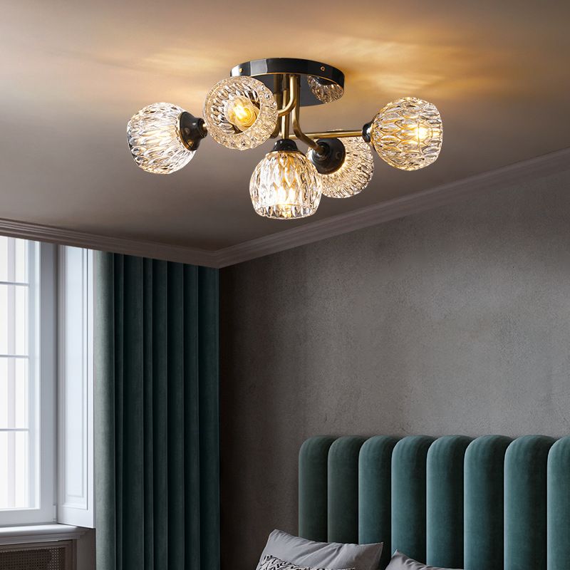 Glass Semi Flush Mount Light Modern Style Black Semi Flush Ceiling Light