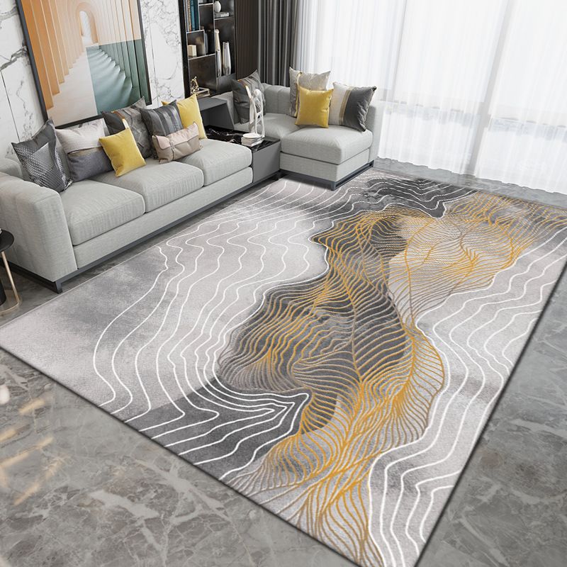 Light Gray Graphic Carpet Polyester Simple Carpet Washable Rug for Drawing Room