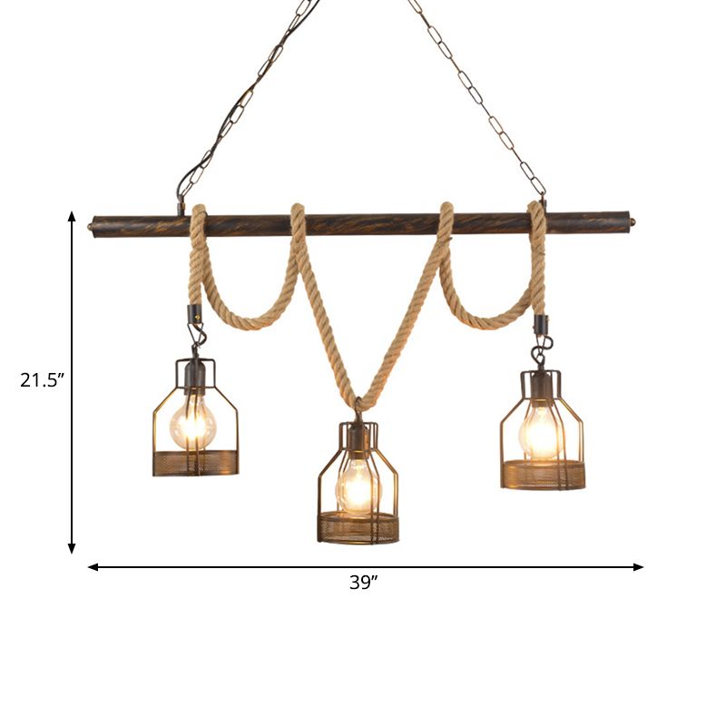 Global/Bottle Restaurant Island Pendant Light Iron 3 Lights Retro Style Black Ceiling Light with Hanging Rope