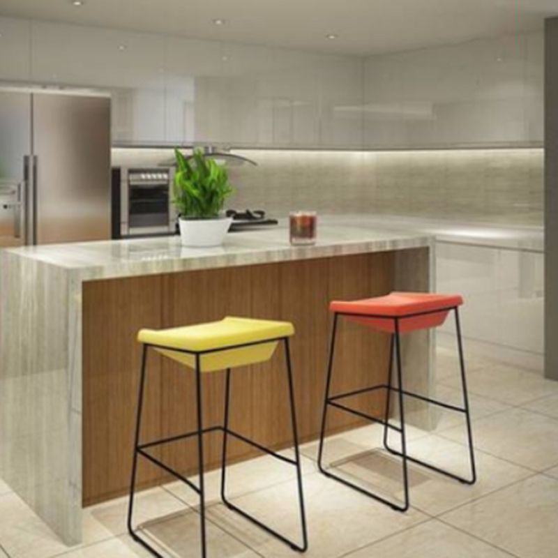 Modern Armless Backless Counter Stool Iron Bar Stool with Cushion and Pedal for Kitchen