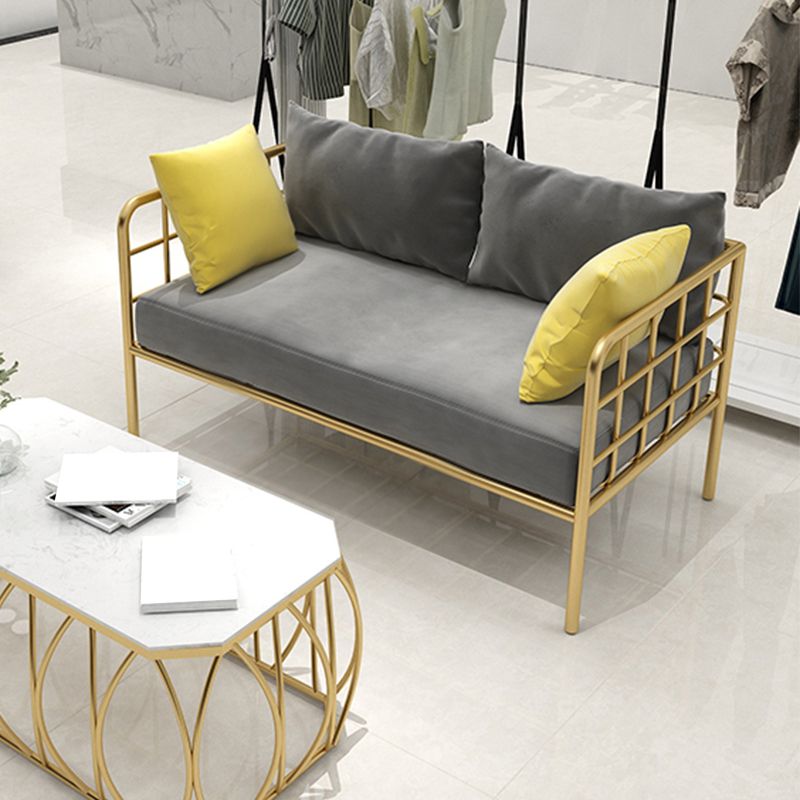 Contemporary Metal Frame Velvet Square Arm Sofa For Living Room