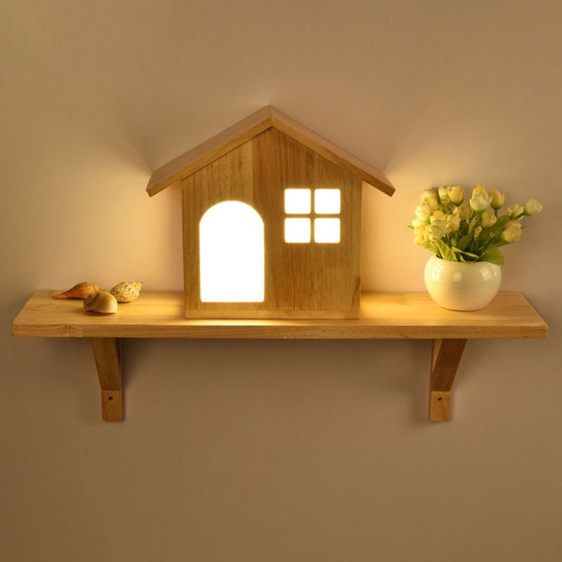 Wooden House-Shape Wall Light Fixture Modern LED Wood Wall Mounted Light Fixture