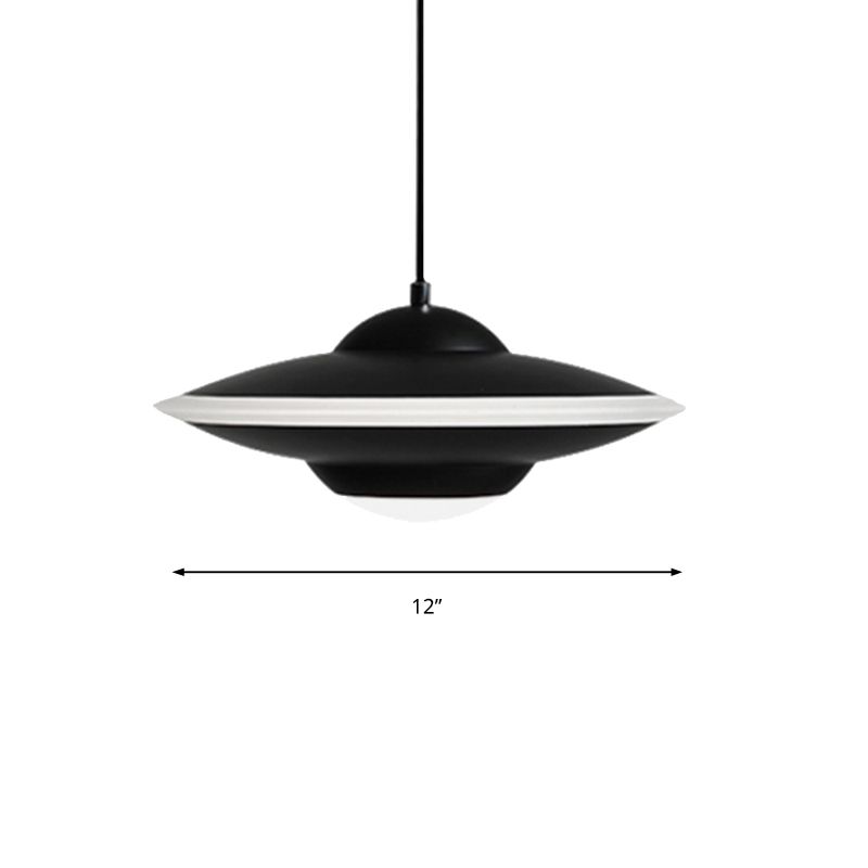 Flying Saucer Suspension Light Nordic Metal 1 Light Black/White Hanging Light in Warm/White Light