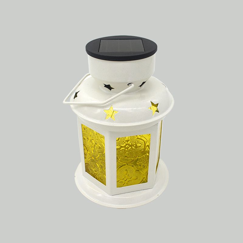 Faceted Lantern Backyard Solar Pendant Light Metal Decorative LED Landscape Light in White