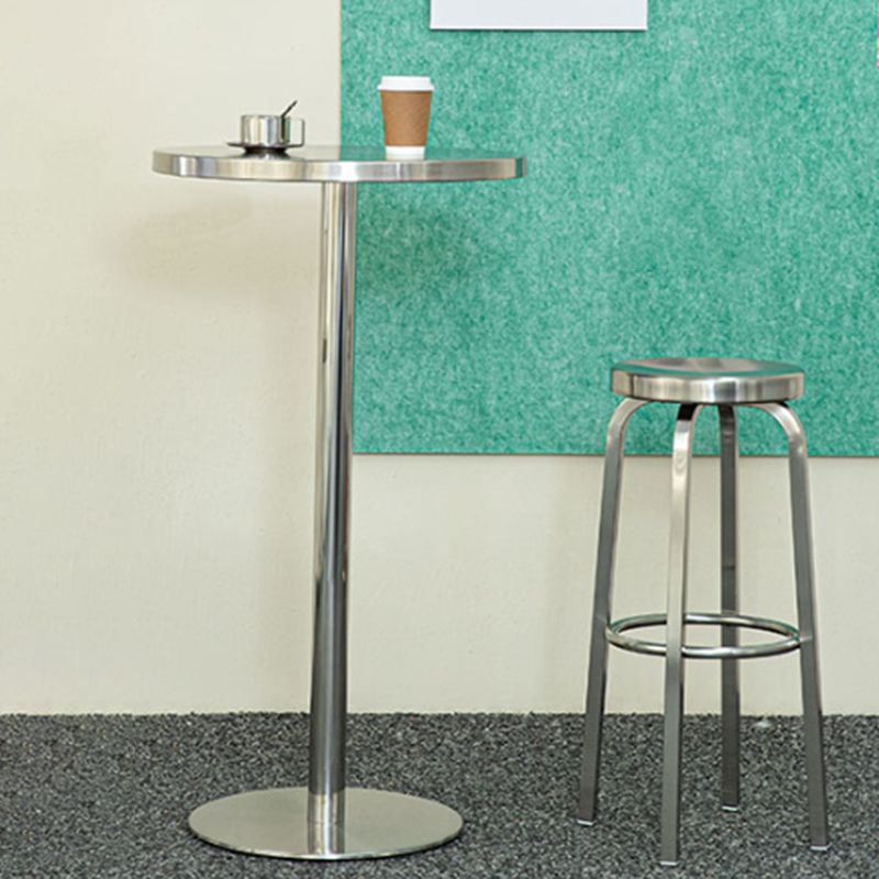 Round Metal Counter Bar Stool Modern Silver Footrest Counter-height Stool