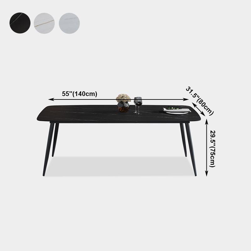 Mesa de comedor de piedra sinterizada 4 Piernas Mesa de rectángulo de base de acero de carbono negro para el hogar
