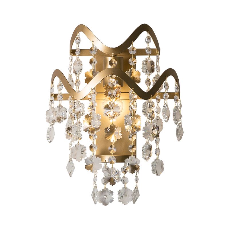 Wave Sconce Light Postmodern Metal 1 Light Gold Wall Mount Light with Flower Crystal/Shell Accent