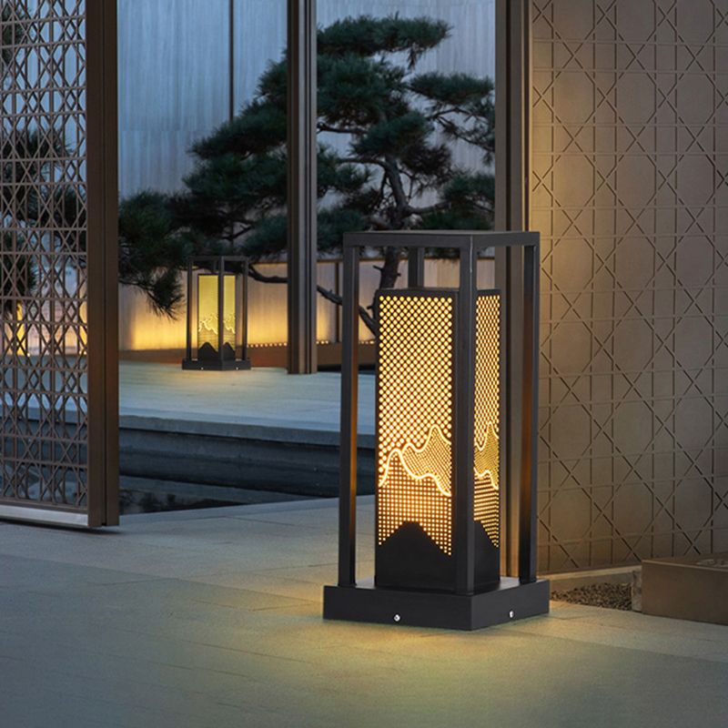Rectangular Pillar Lamp Modern Black Waterproof Light for Courtyard
