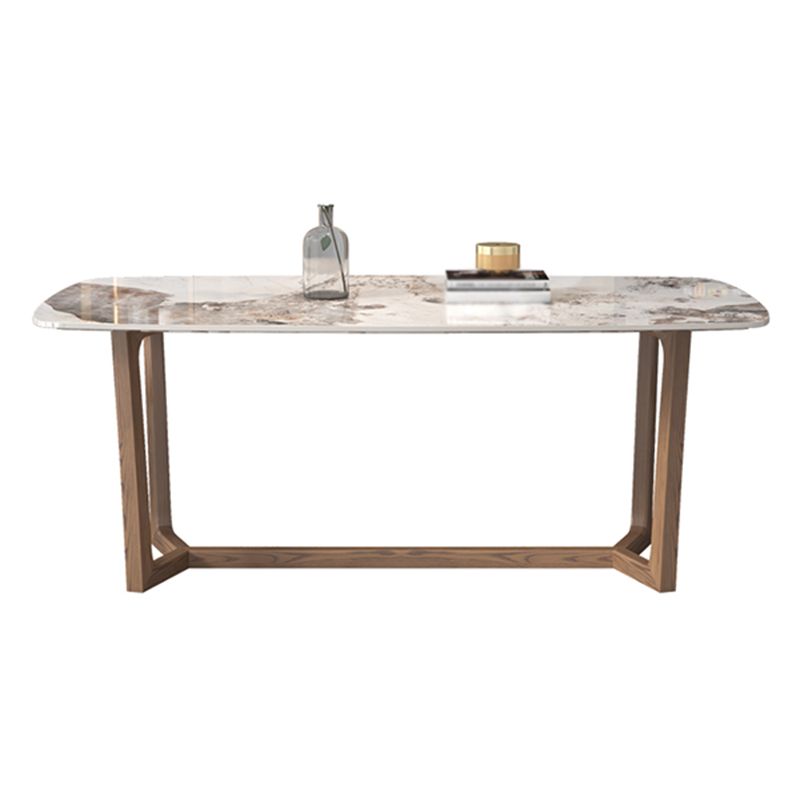 Mesa rectangular con tapa de piedra sinterizada para restaurante mesa moderna con base de caballete de fresno