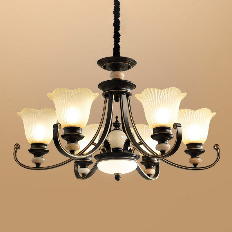 Blumenförmige gefrorene Glas Kronleuchter Beleuchtung Klassiker Esszimmer Anhänger Licht in Schwarz