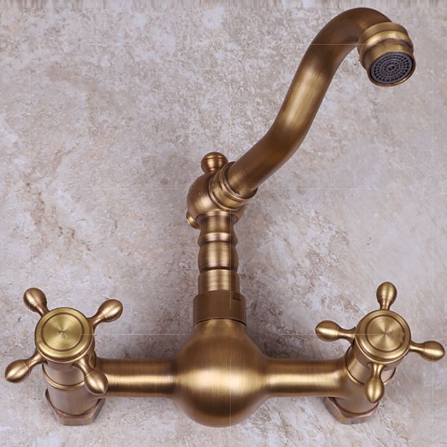 Vintage Tub Faucet Two Cross Handle Faucet Full Copper Wall Mounted Faucet