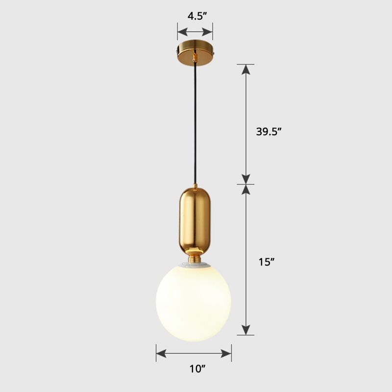 Milky Glass Ball Suspension Lamp Simplicity 1-Bulb Pendant Lighting Fixture for Living Room