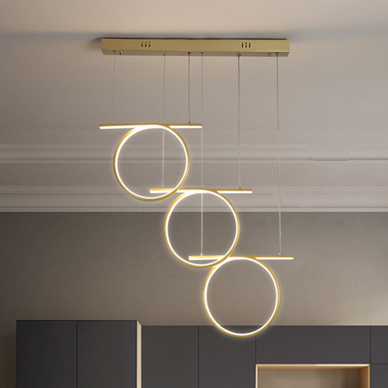 Gold 3 Rings Hanging Light Contemporary LED Metallic Suspension Lighting for Dining Table