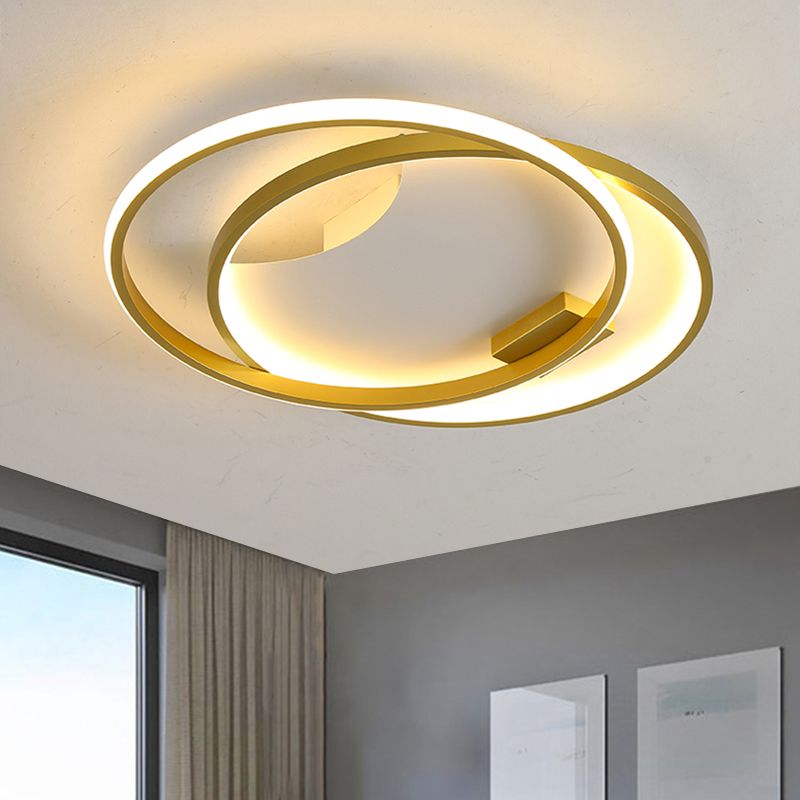Modernism Dual Ring Flush Mount Fixture Metal LED Bedroom Close to Ceiling Light in Gold