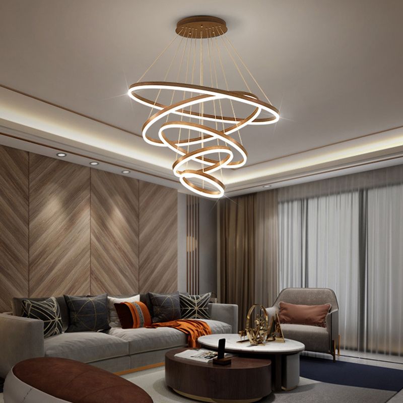 Living Room LED Chandelier Pendant Light Simplicity Chandelier Light Fixture with Circles Metal Shade