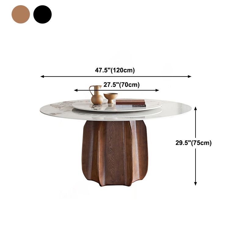 Round Dining Table Modern Stone Top Dining Table with Solid Wood Pedestal