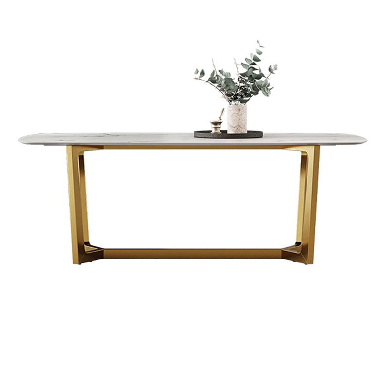 Glam Rectangle Table Sintered Stone Table with Metal Legs for Kitchen