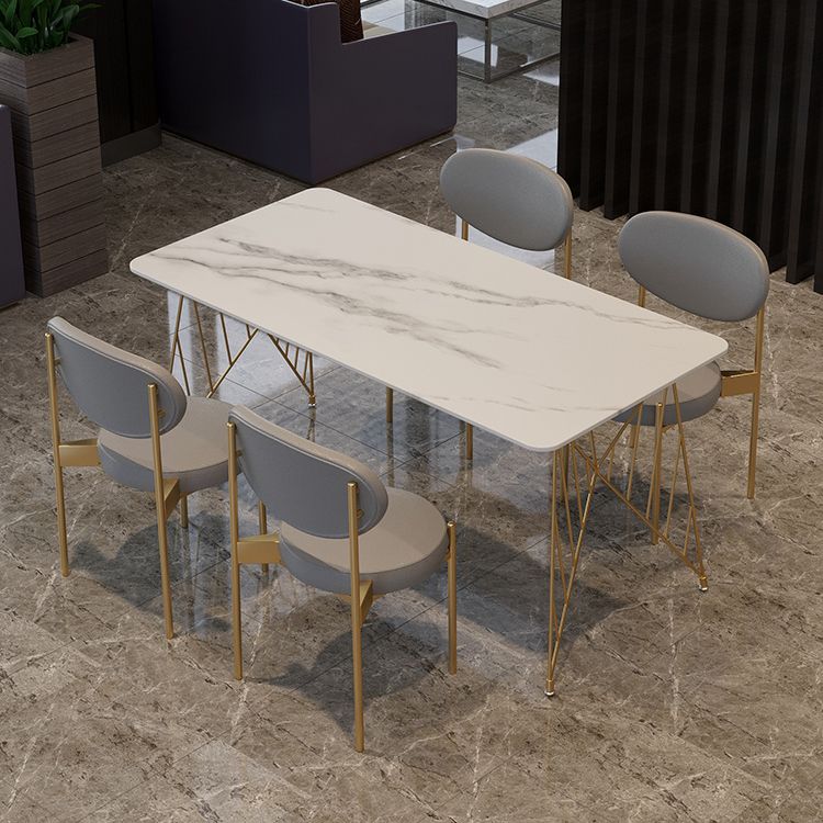 Glam Stone Top Dining Table Set 1/2/5 Pieces Rectangle White Indoor Dinette Set