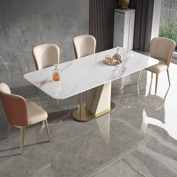 Minimalist 1/2/3/5/7 Pieces Furniture Stone Rectangle Dining Table Set in White