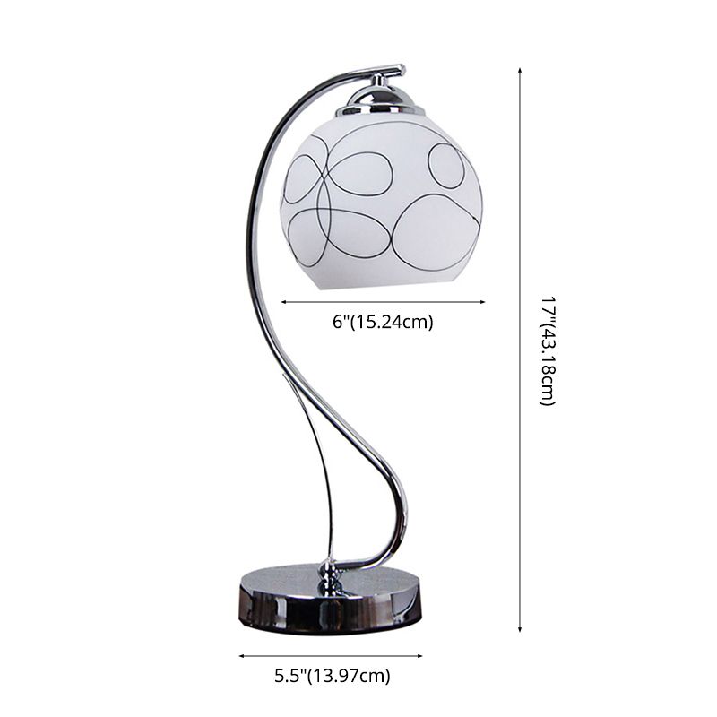 Chrome Gooseneck Table Lamp Minimalist 1-Light Metal Nightstand Light with Ball White Glass Shade