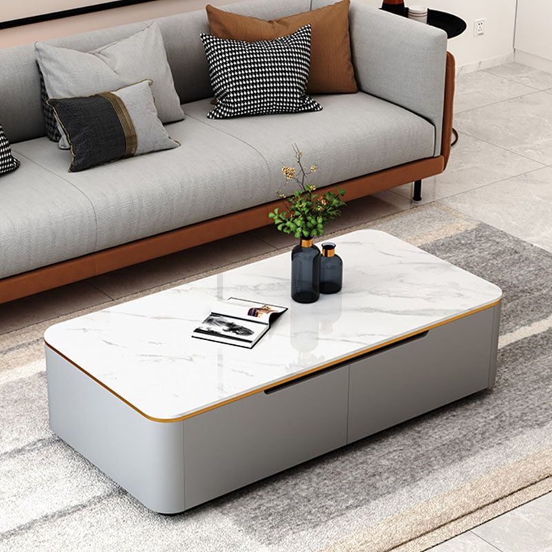 Rectangular Slate Coffee Table Contemporary Simple 4 Drawers Cocktail Table in White