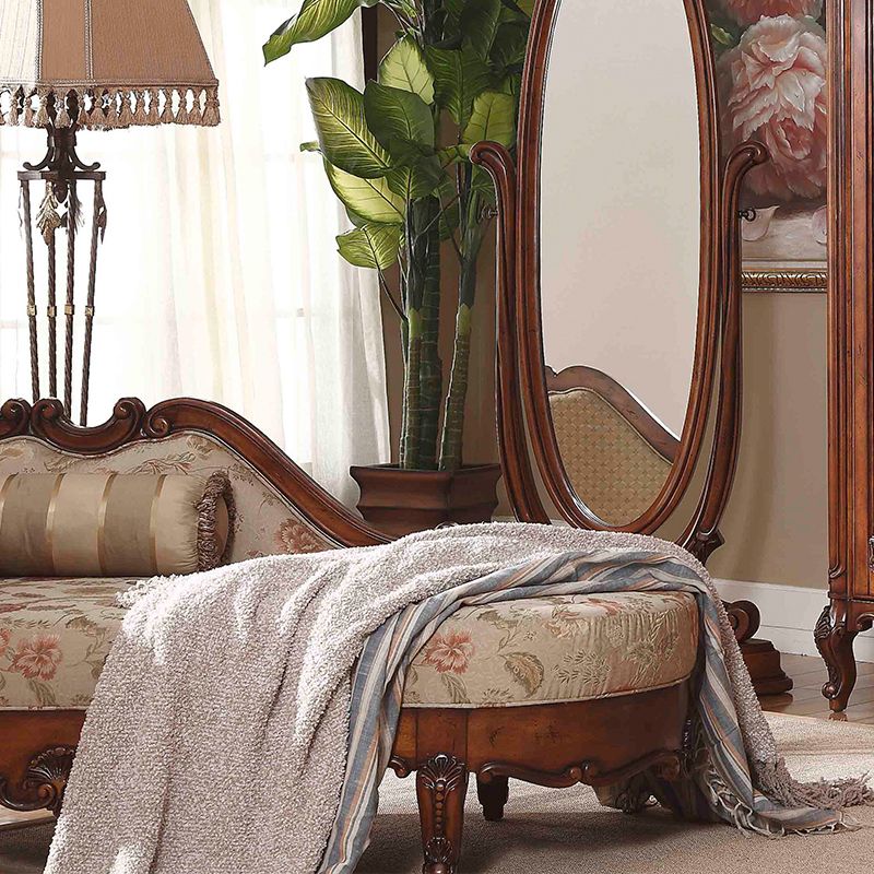 Traditional Floral Chaise Lounge Couch Bedroom Living Room Chaise with Rolled Arms