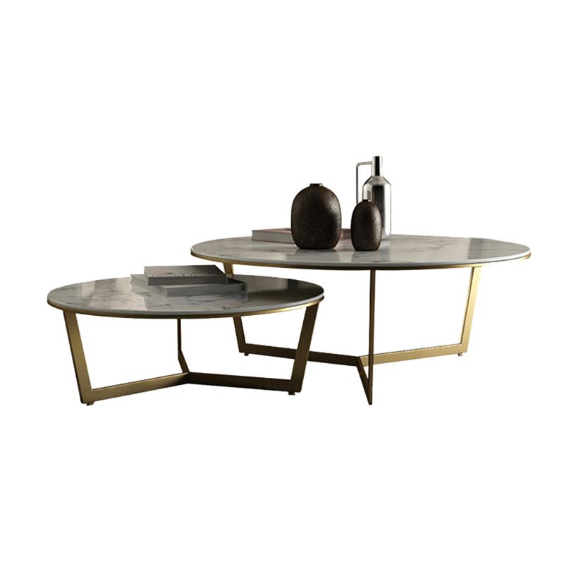 Glam White Frame Coffee Table Round Slate Top Cocktail Table