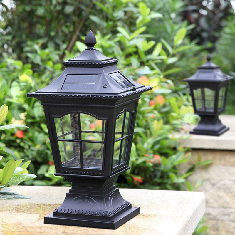 Rectangle Shape Metal Outdoor Light Modern Single Light Solar Pillar Lamp