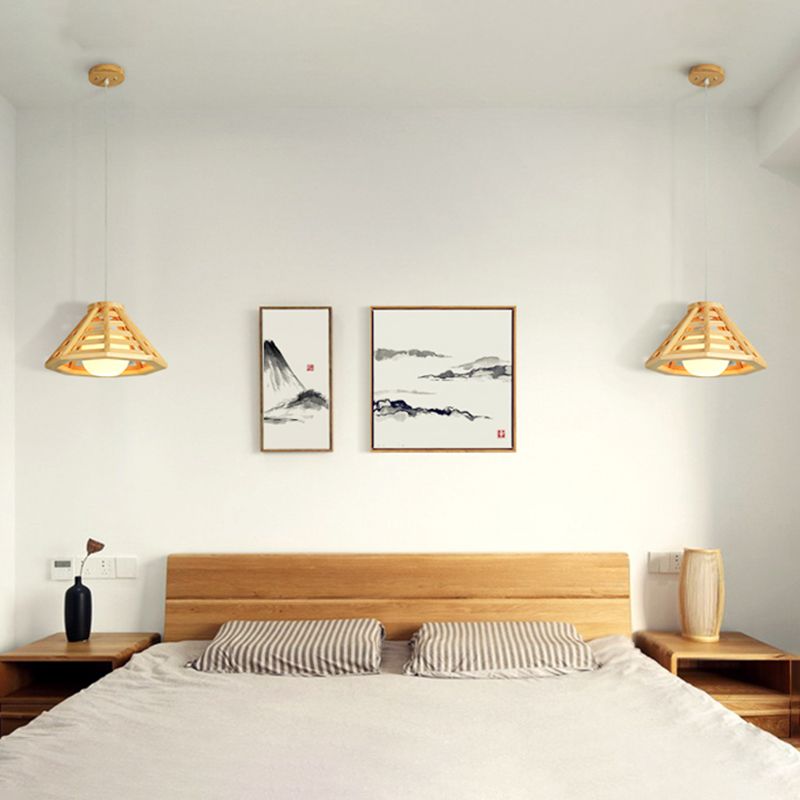 Japanische Laterne Hanglampe Holz 1 Kopf Esszimmer Suspension Licht in Beige