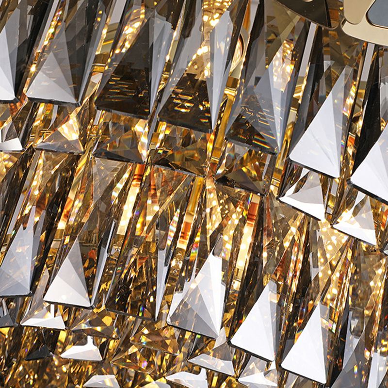 Black Round Chandelier Pendant Light Modernism 9 Lights Rectangle-Cut Crystal Suspension Light