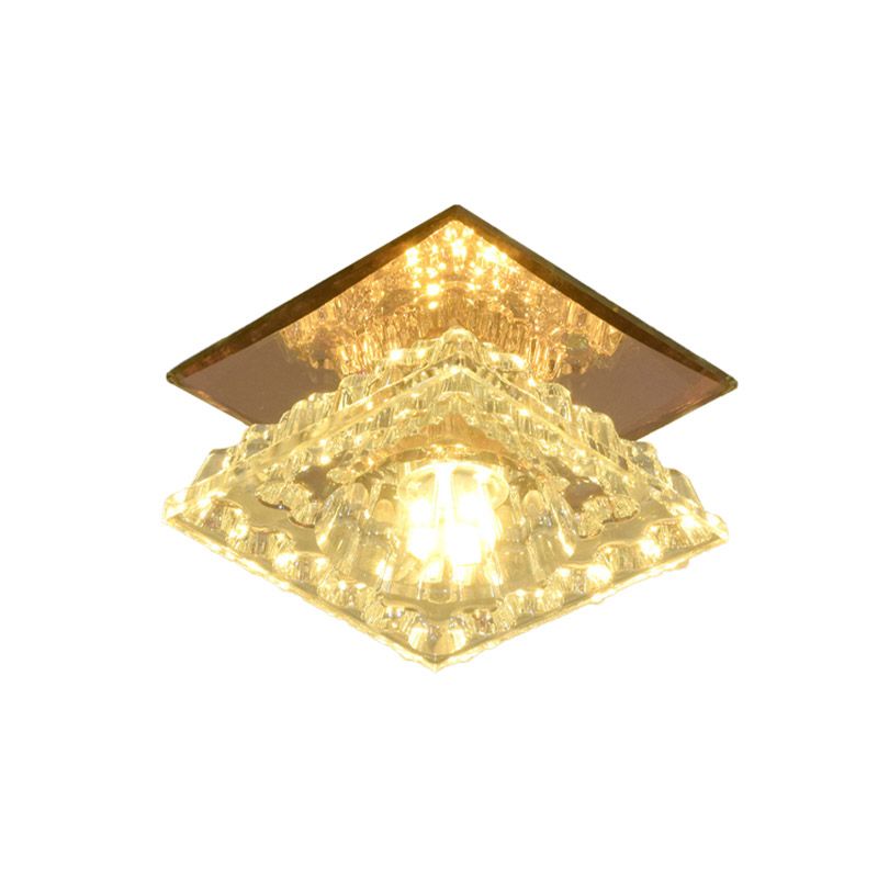 Eigentijdse vierkante inbouw LED-facetgeslepen kristallen plafondlamp in goud voor gang, wit/warm/3 kleuren licht