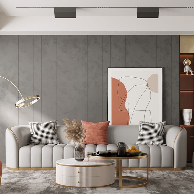 Contemporary Leather Sofa Tight Back Tuxedo Arm Sofa for Living Room
