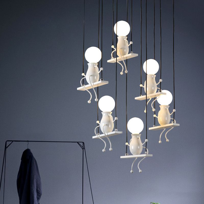 6/8 Heads People Pendant Lighting Metal Kids Hanging Ceiling Light in White for Children