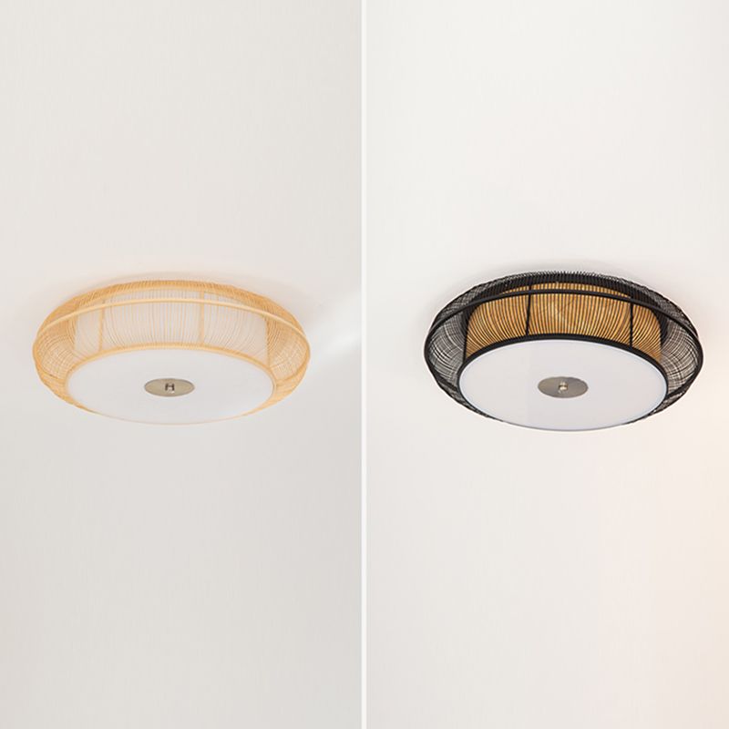 Japanese Curved Drum Flush Mount Ceiling Light Fixture Bamboo Ceiling Flush Mount Lights for Bedroom