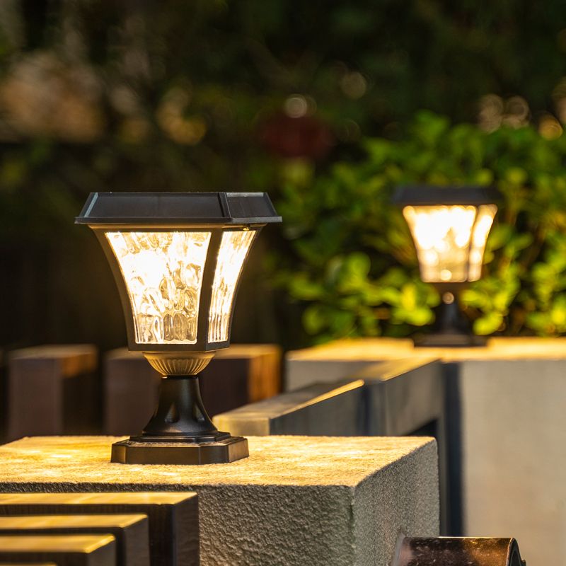 LED Black Pillar Lamp Waterproof Outdoor Light with Glass Shade for Garden