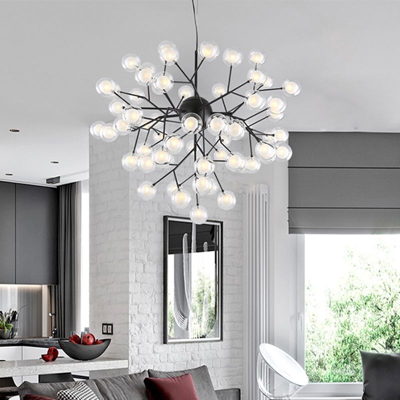 Simplicity LED Chandelier Lamp Bubble Pendant Lighting with Dual Glass Shade for Living Room