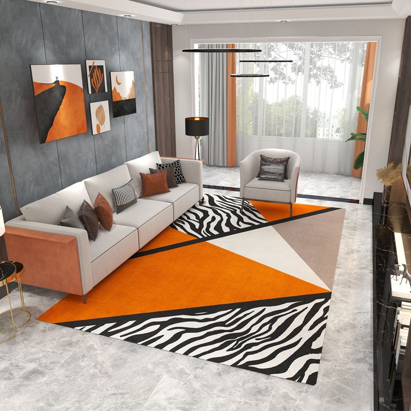 Orange Modern Area Carpet Geometric Pattern Polyester Area Rug Stain Resistant Rug for Home Decor