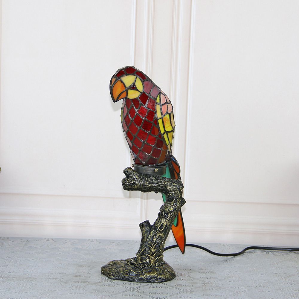 Tiffany Parrot Table Lamp 1 Bulb Handcrafted Stained Glass Night Stand Light for Bedroom
